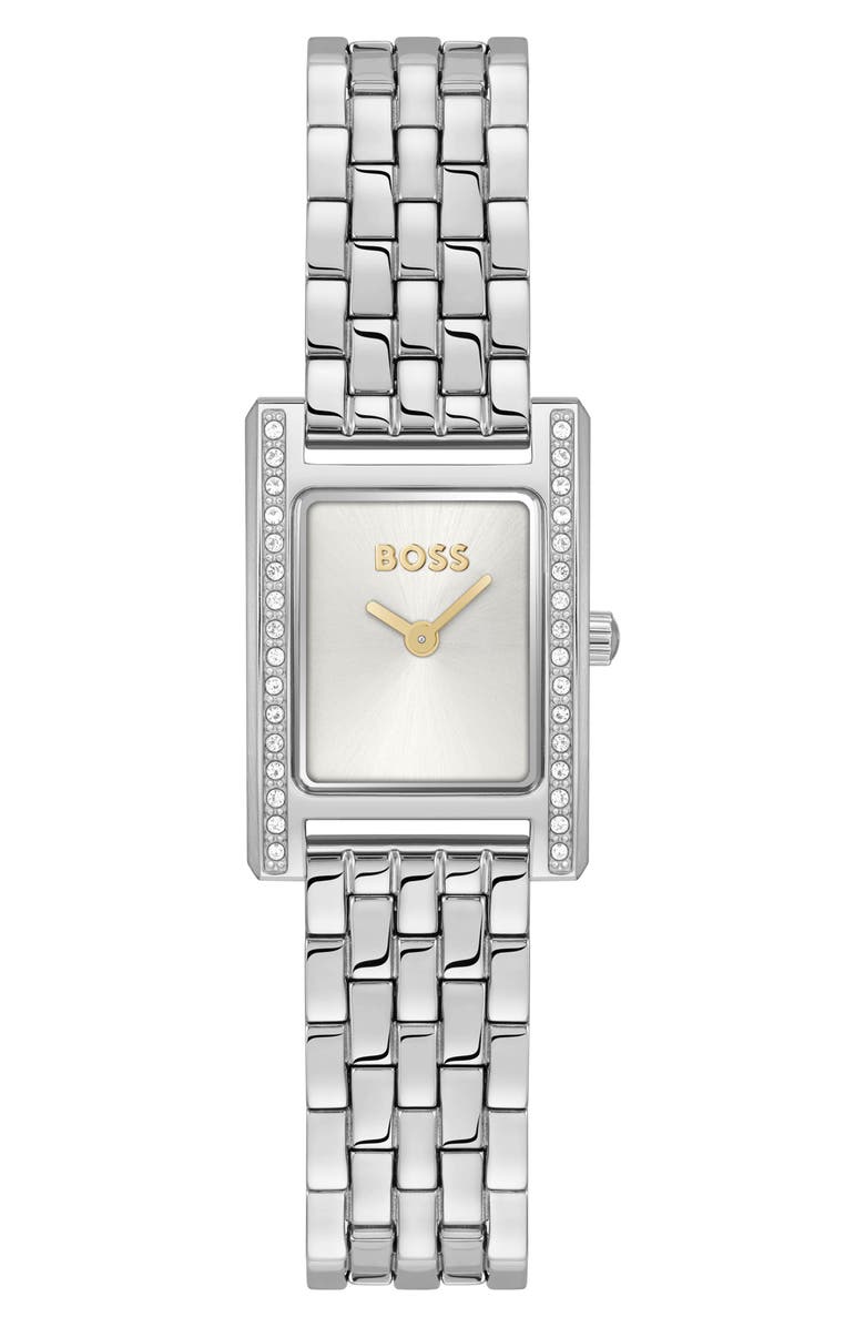 BOSS Lucy Precious Rectangular Watch, 18.5mm, Main, color, Silver