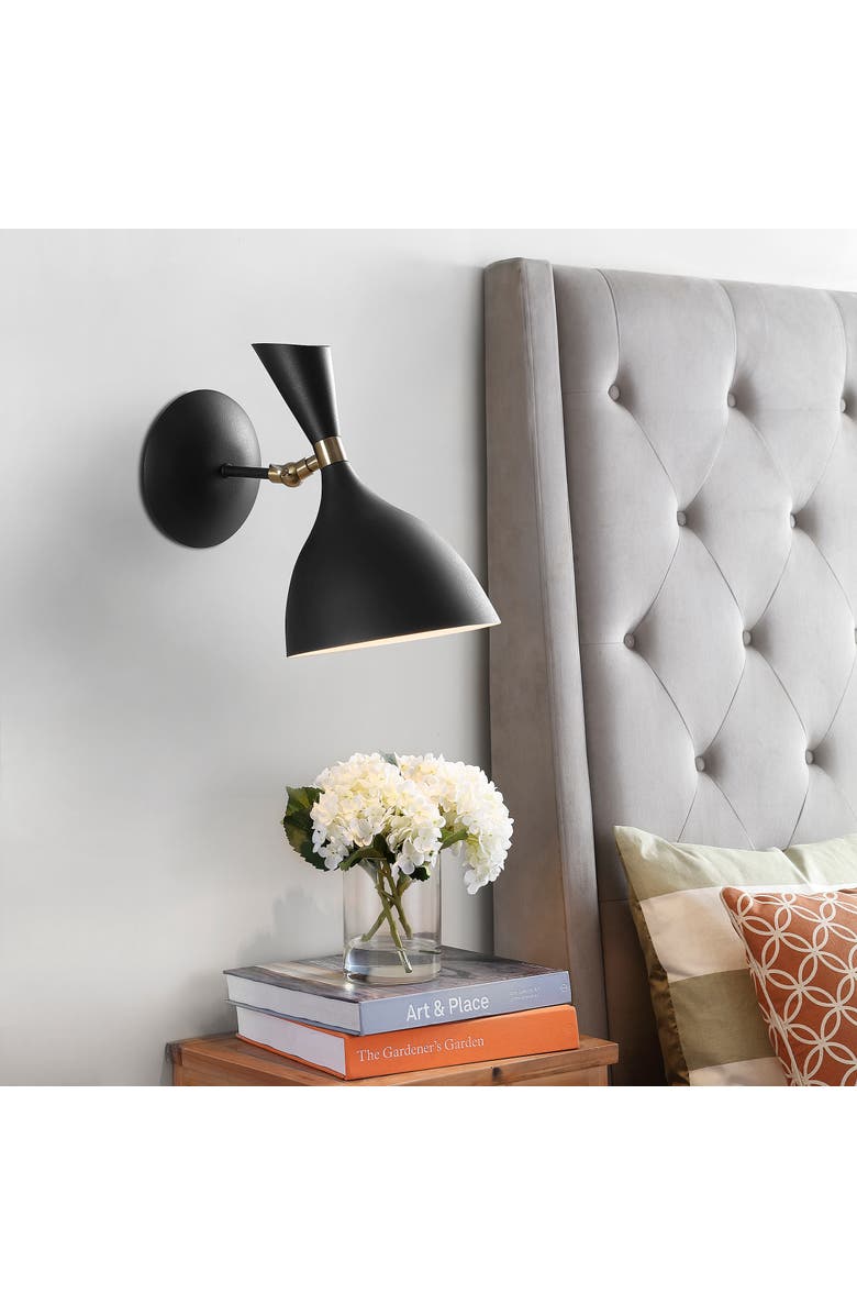 JONATHAN Y Josef Iron Retro LED Wall Sconce, Alternate, color, Black/Brass Gold