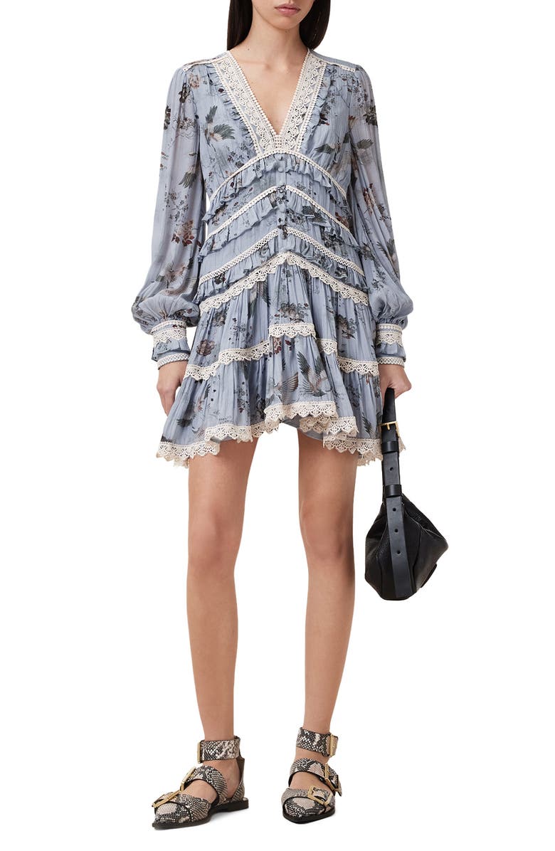 AllSaints Zora Long Sleeve Minidress, Alternate, color, Origin Blue Bird