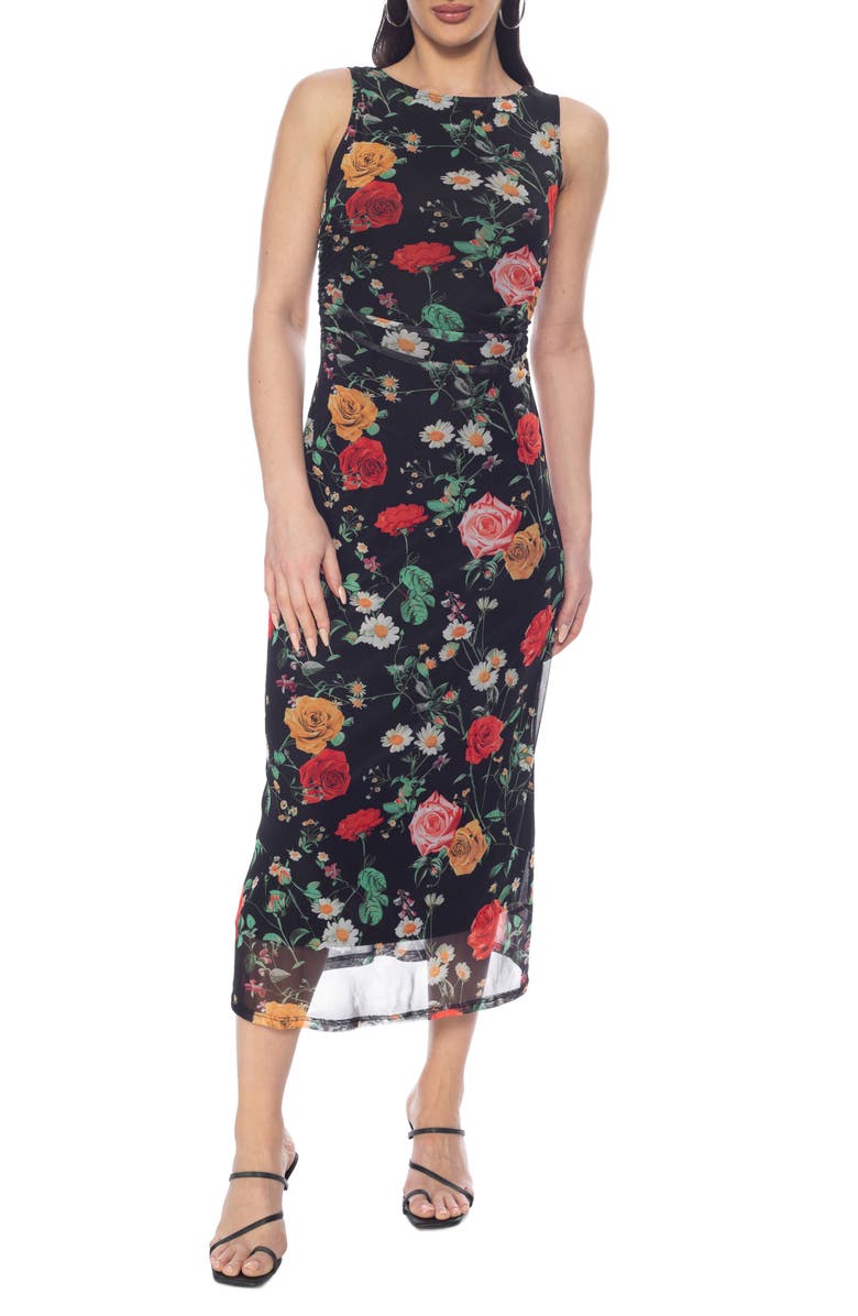 bebe Sleeveless Mesh Dress, Main, color, Multi Floral