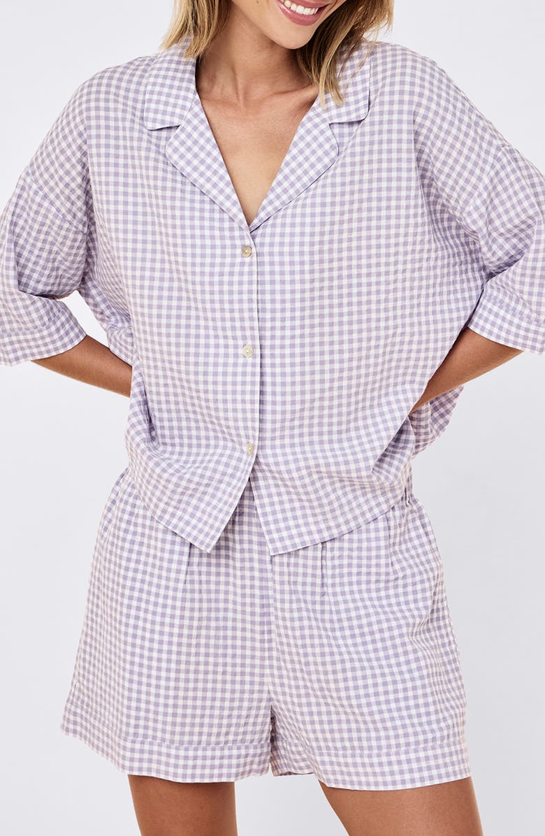 Papinelle Seersucker Gingham Boxer Pajamas, Alternate, color, Soft Lavender
