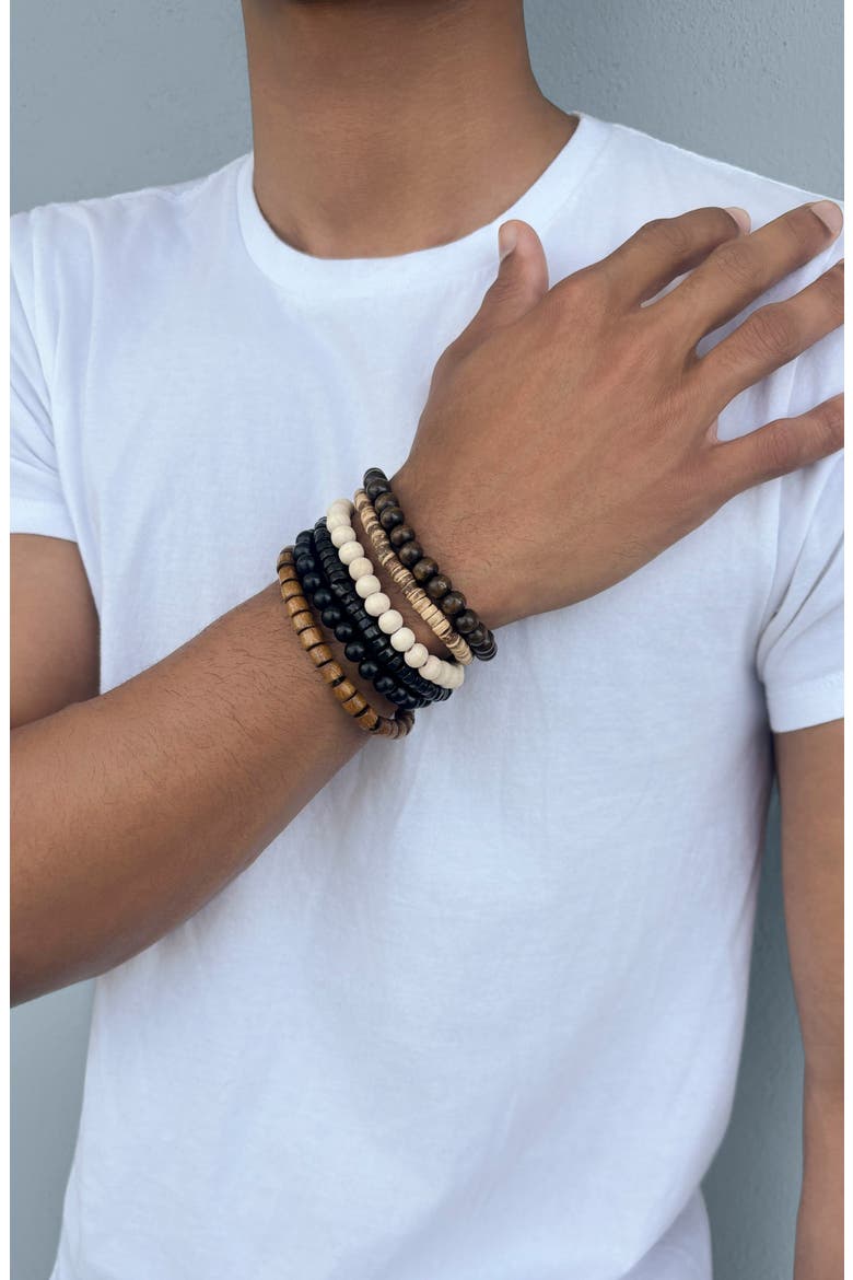 Men's Wooden Bead Stretch Bracelets, Alternate, color, BROWN/ WHITE