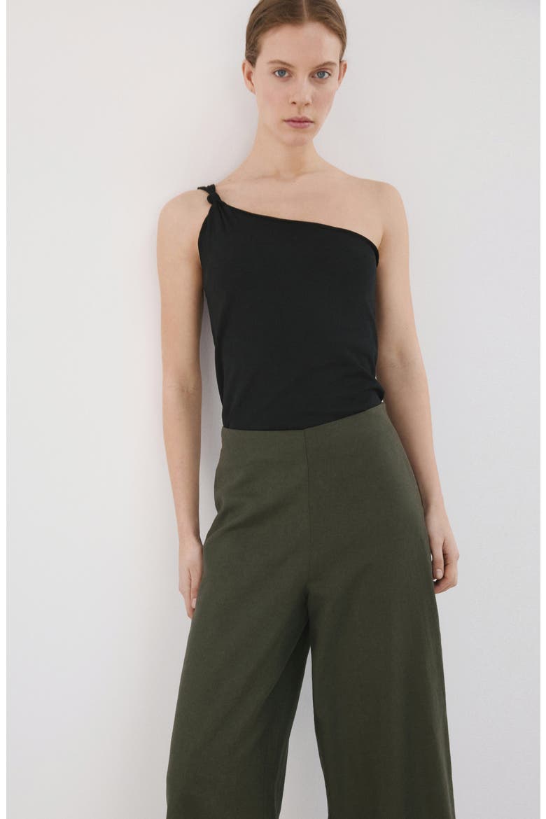 Cotton & Linen Blend Crop Straight Leg Pants, Alternate, color, KHAKI GREEN