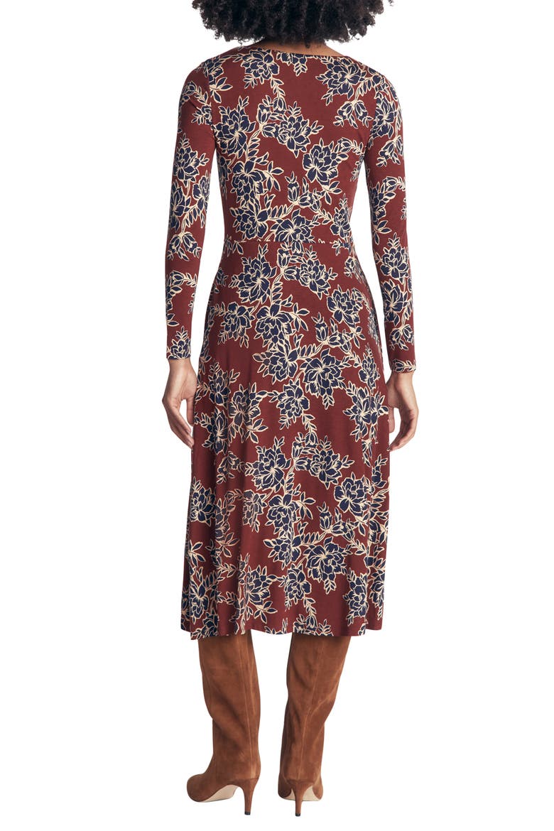 Jasmine Ruched Jersey Midi Dress, Alternate, color, ROASTED BROWN, ENCHANTED PEONY