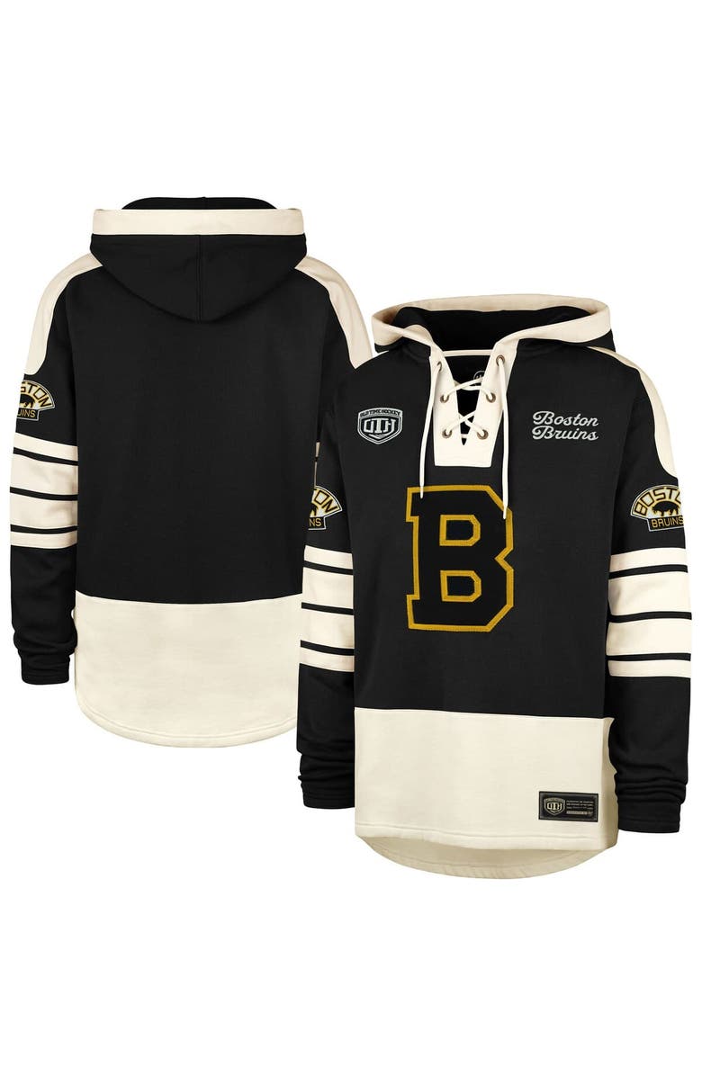 '47 Men's '47 Black Boston Bruins Blue Line Heritage Lacer Pullover Hoodie, Main, color, Black