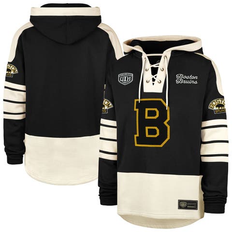 Men's '47  Black Boston Bruins Blue Line Heritage Lacer Pullover Hoodie