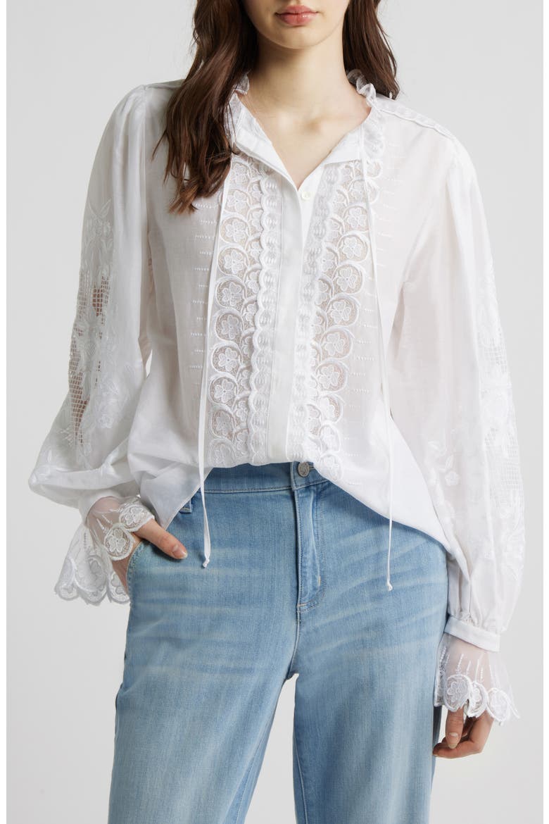 Lacey Cotton & Silk Voile Shirt, Main, color, WHITE