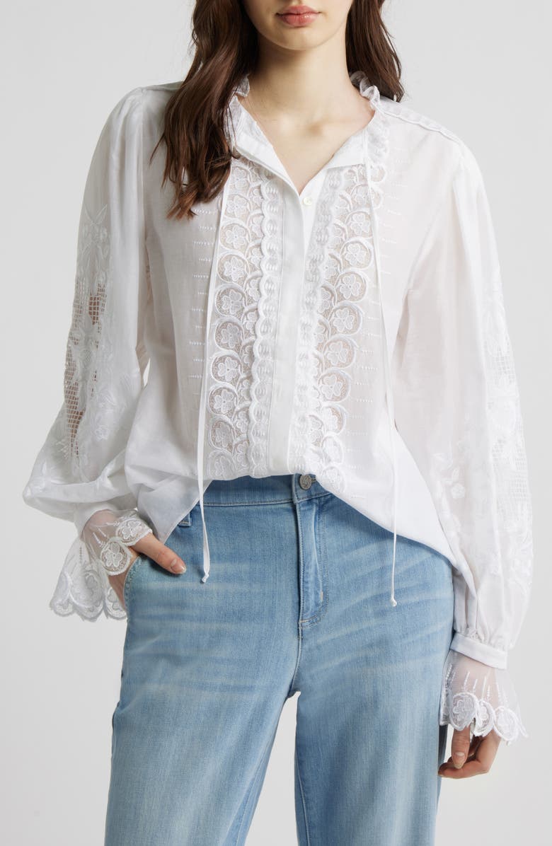 KOBI HALPERIN Lacey Cotton & Silk Voile Shirt, Main, color, White
