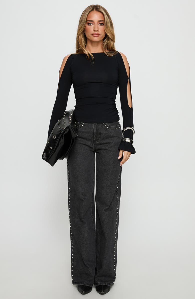 Princess Polly Split Sleeve Cotton Top, Alternate, color, Black