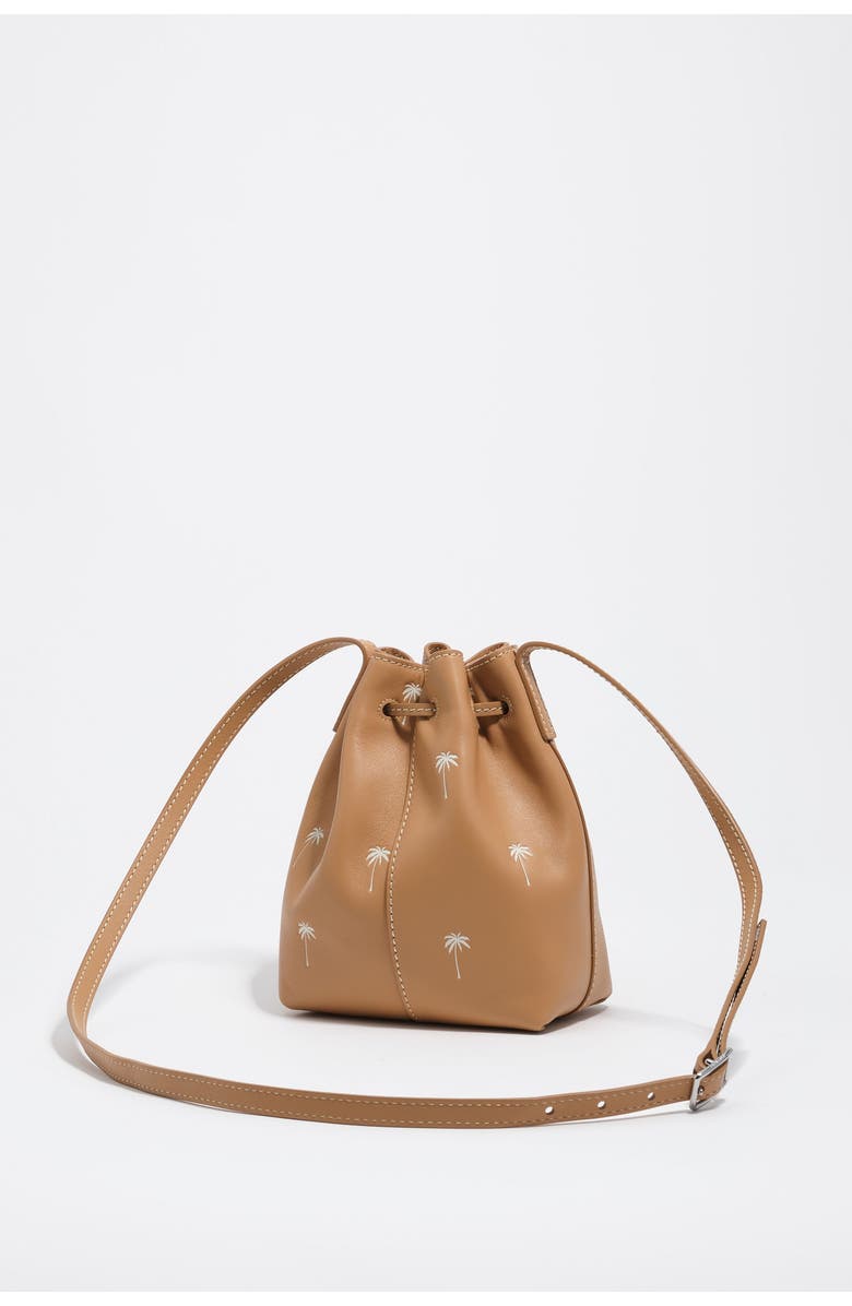 Bimba y Lola Small Palms print leather Carlino bucket bag, Alternate, color, Hazelnut