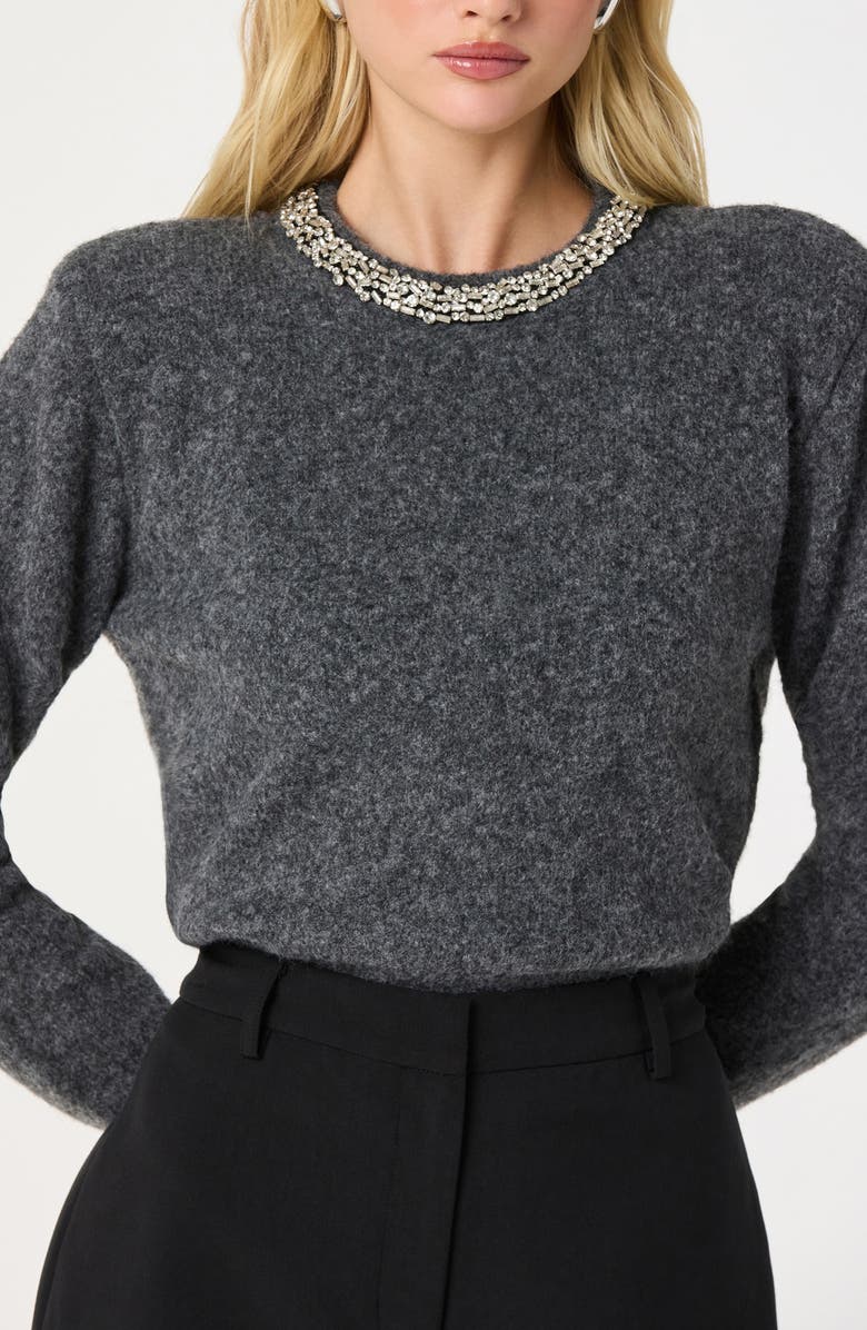 ASTR the Label Embellished Collar Crewneck Sweater, Alternate, color, Charcoal Grey