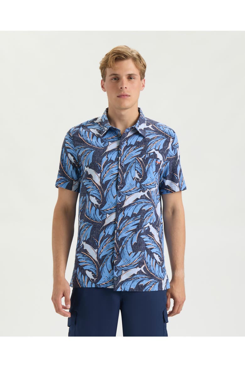 Palm Promenade Woven Shirt, Main, color, Midnight