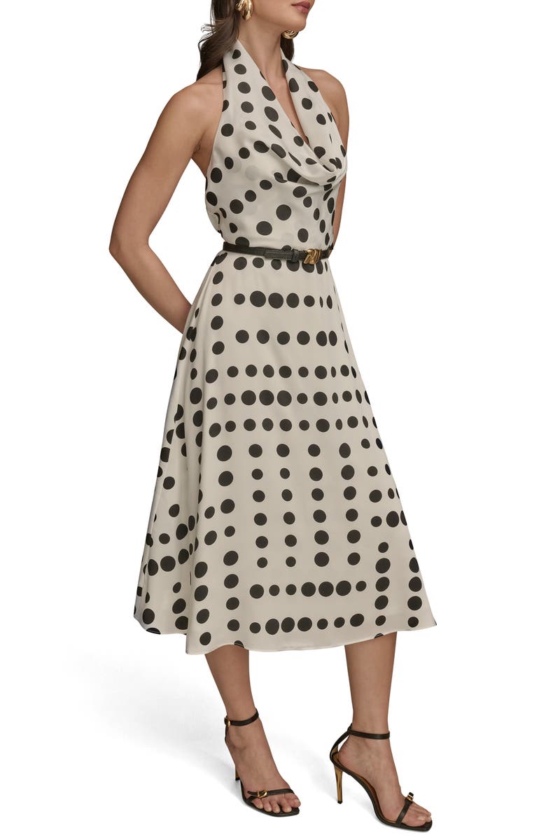 Donna Karan New York Poly Dot Halter Midi Dress, Alternate, color,