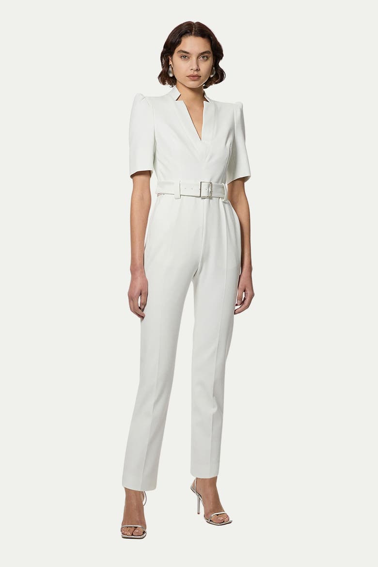 Structured Crepe Forever Belted Jumpsuit, Main, color, Ivory