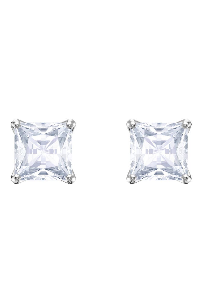 Stilla Swarovski Princess Stud Earrings, Main, color, SILVER / CLEAR CRYSTAL