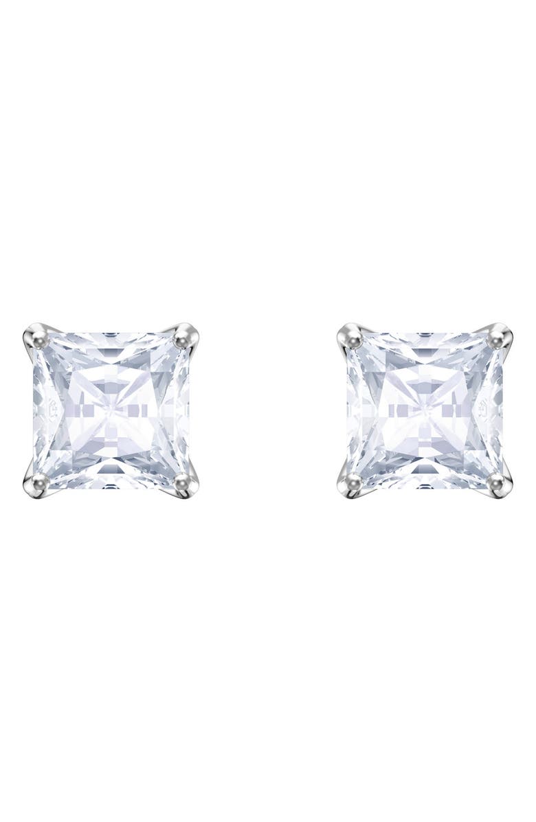Swarovski Stilla Swarovski Princess Stud Earrings, Main, color, Silver / Clear Crystal