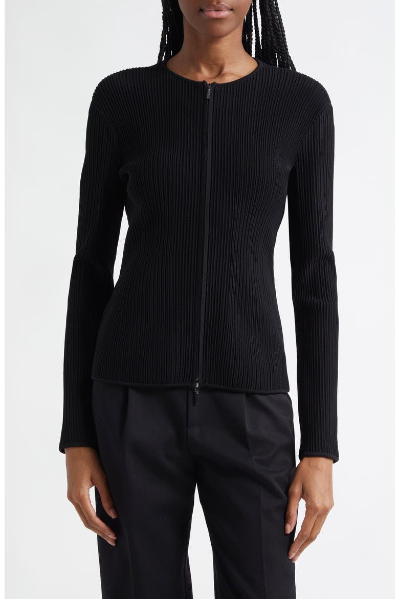 Ottoman Rib Zip-Up Jacket, Main, color, BLACK