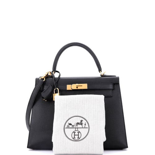 Pre-owned Hermes Hermes Kelly Handbag Black Epsom With Gold Hardware 28 In Black