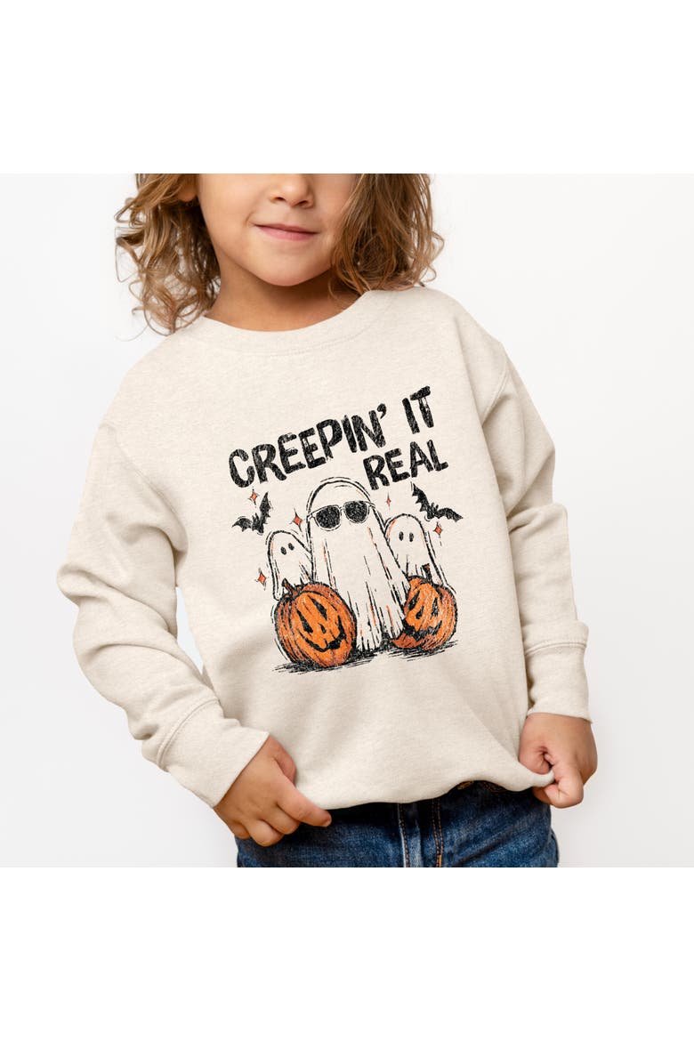 Creepin it Real Ghosts Toddler Graphic Sweatshirt, Main, color, Natural