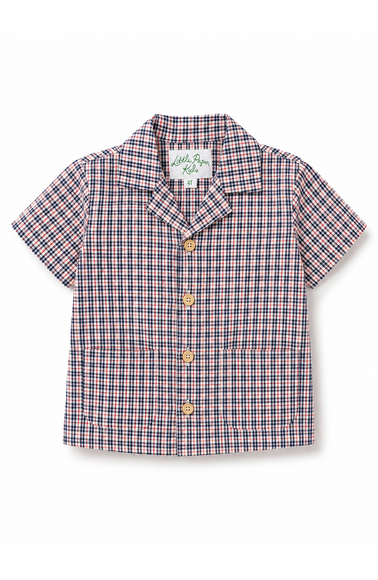 Little Paper Kids Rhodes Button Down Top, Main, color, Americana Plaid
