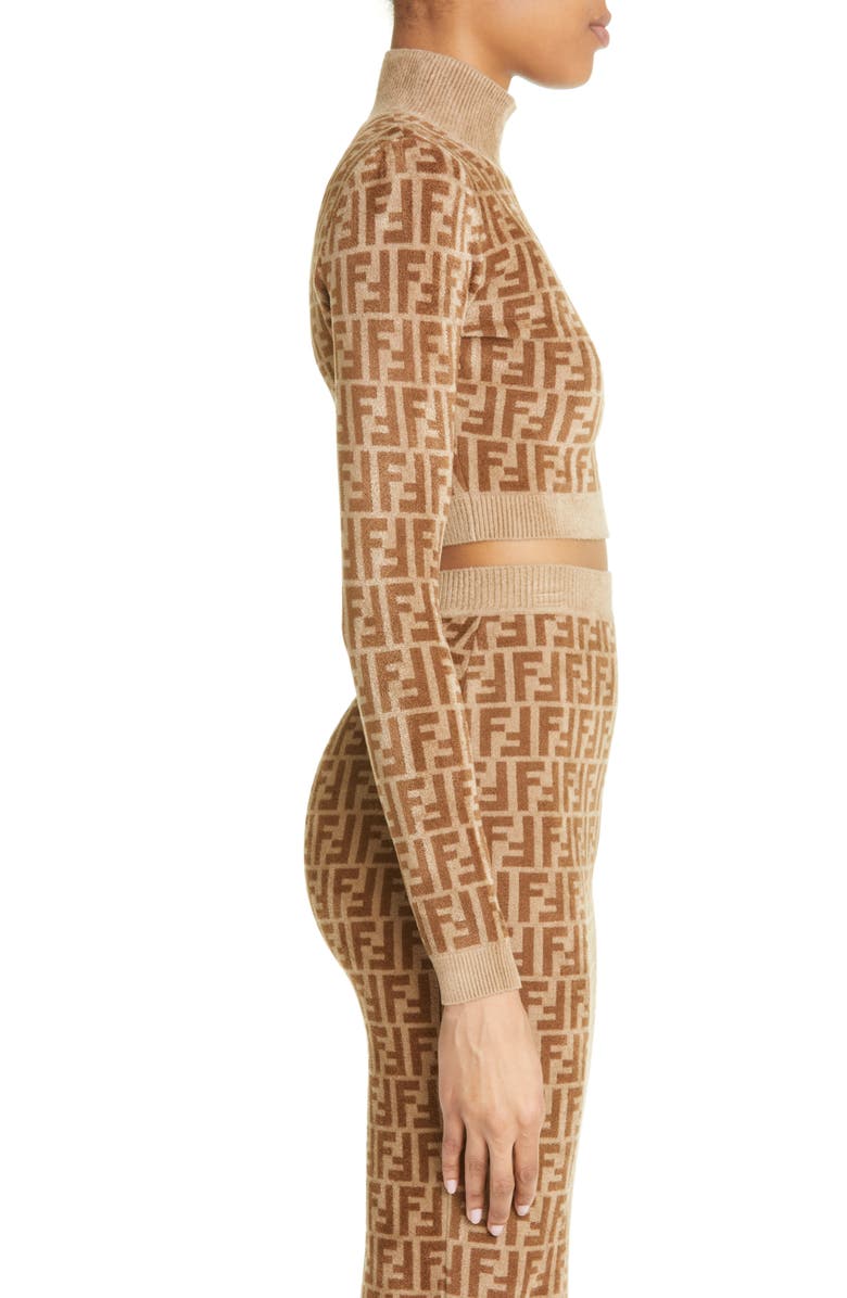 Fendi FF Monogram Mock Neck Velvet Cop Sweater, Alternate, color,