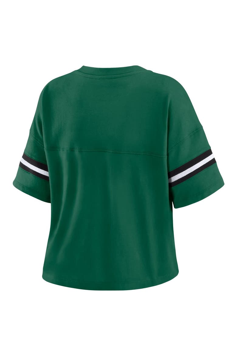 Women's WEAR by Erin Andrews Green New York Jets Color Block Boxy Modest Crop V-Neck T-Shirt, Alternate, color, Green