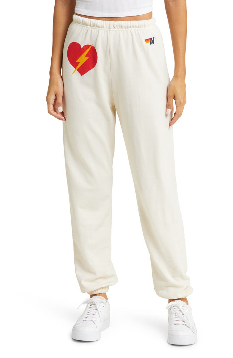 Aviator Nation Bolt Heart Cotton Blend Joggers, Main, color, Vintage White