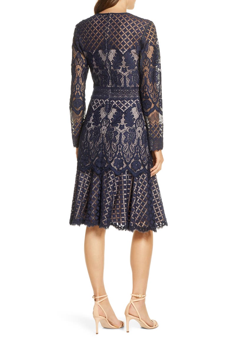 Long Sleeve Lace Cocktail Dress, Alternate, color, NAVY/ PETAL