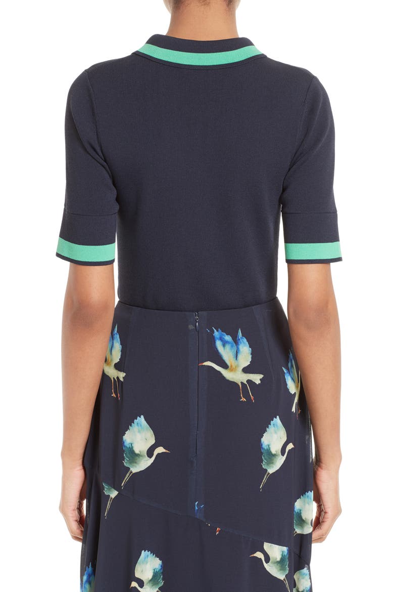 GREY Jason Wu Contrast Stripe Knit Polo, Alternate, color, MIDNIGHT/ KELLY GREEN