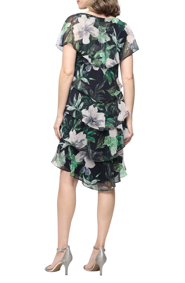 SL FASHIONS Metallic Floral Print Dress, Alternate, color, Black Multi