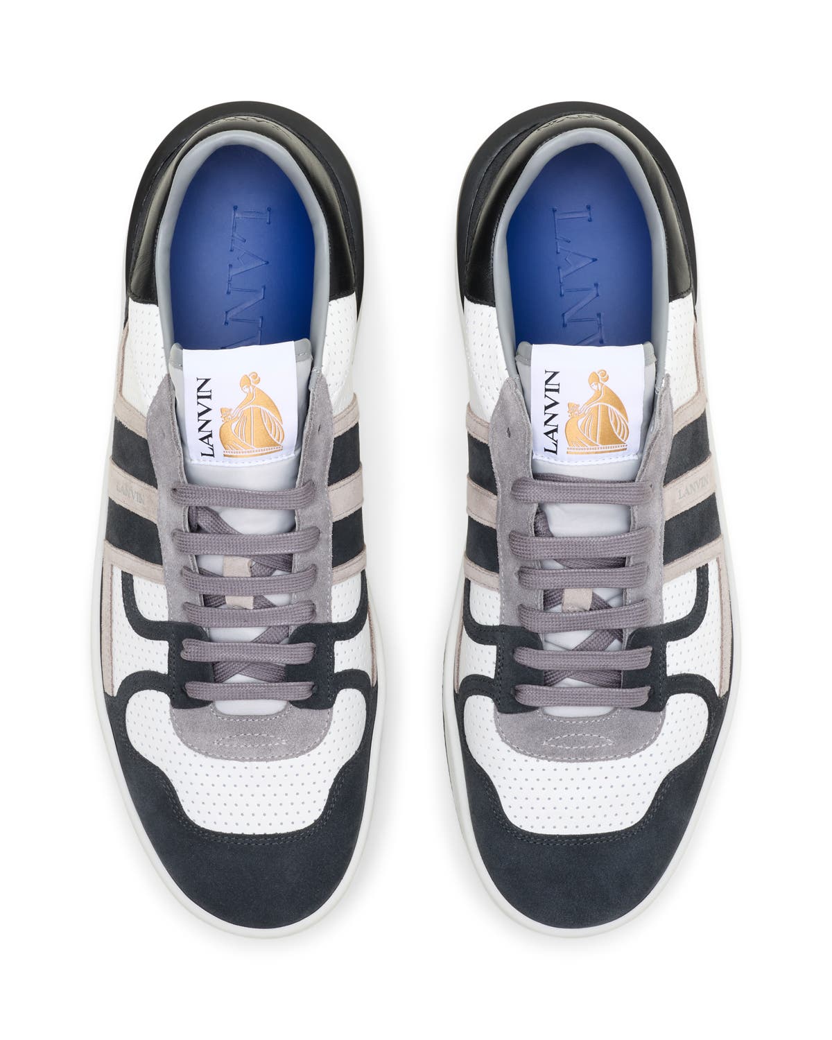 Lanvin Clay Sneakers In Perforated Leather And Suede, Alternate, color, Black