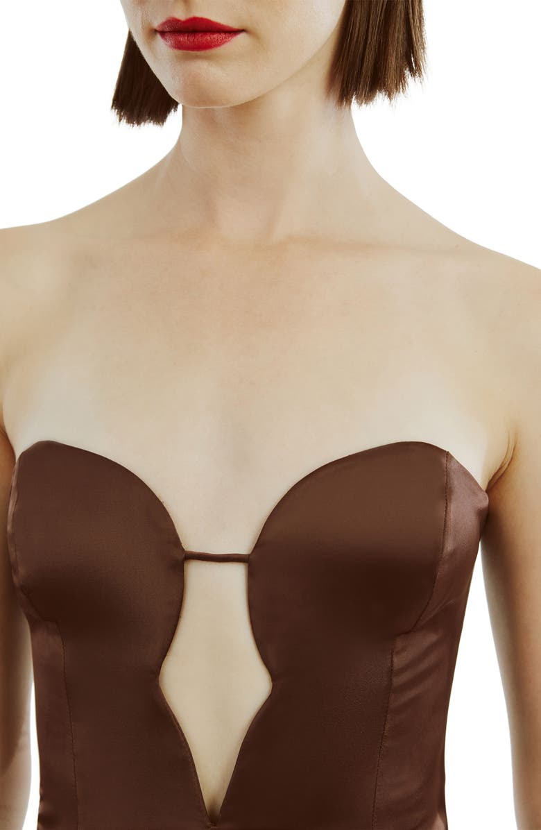 Bardot Eleni Plunge Neck Strapless Satin Bodysuit, Alternate, color, 