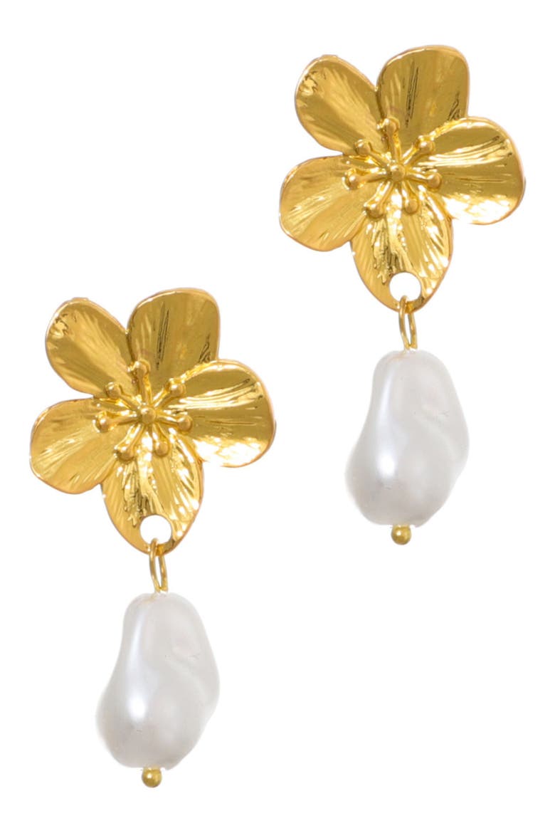 Flower Faux Pearl Drop Earrings, Main, color, GOLD/ WHITE