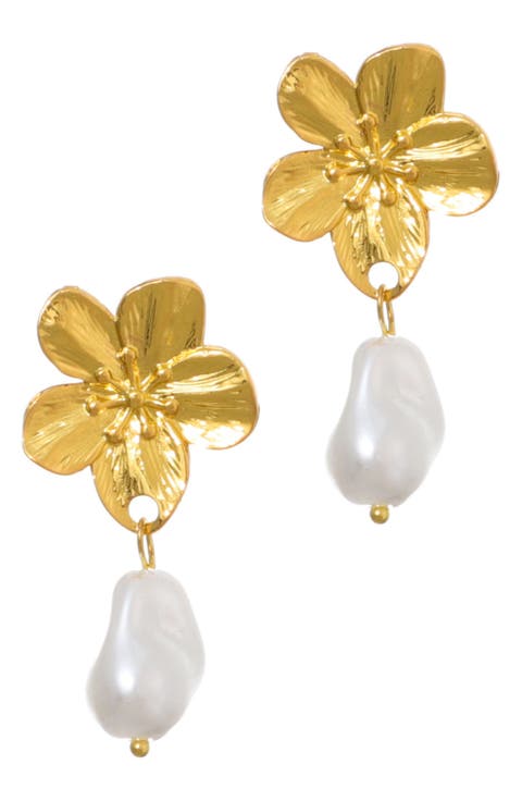 Flower Faux Pearl Drop Earrings
