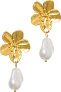 Adornia Flower Faux Pearl Drop Earrings