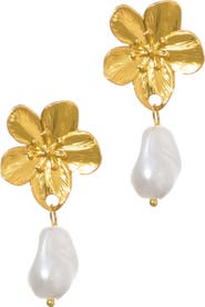 Adornia Flower Faux Pearl Drop Earrings
