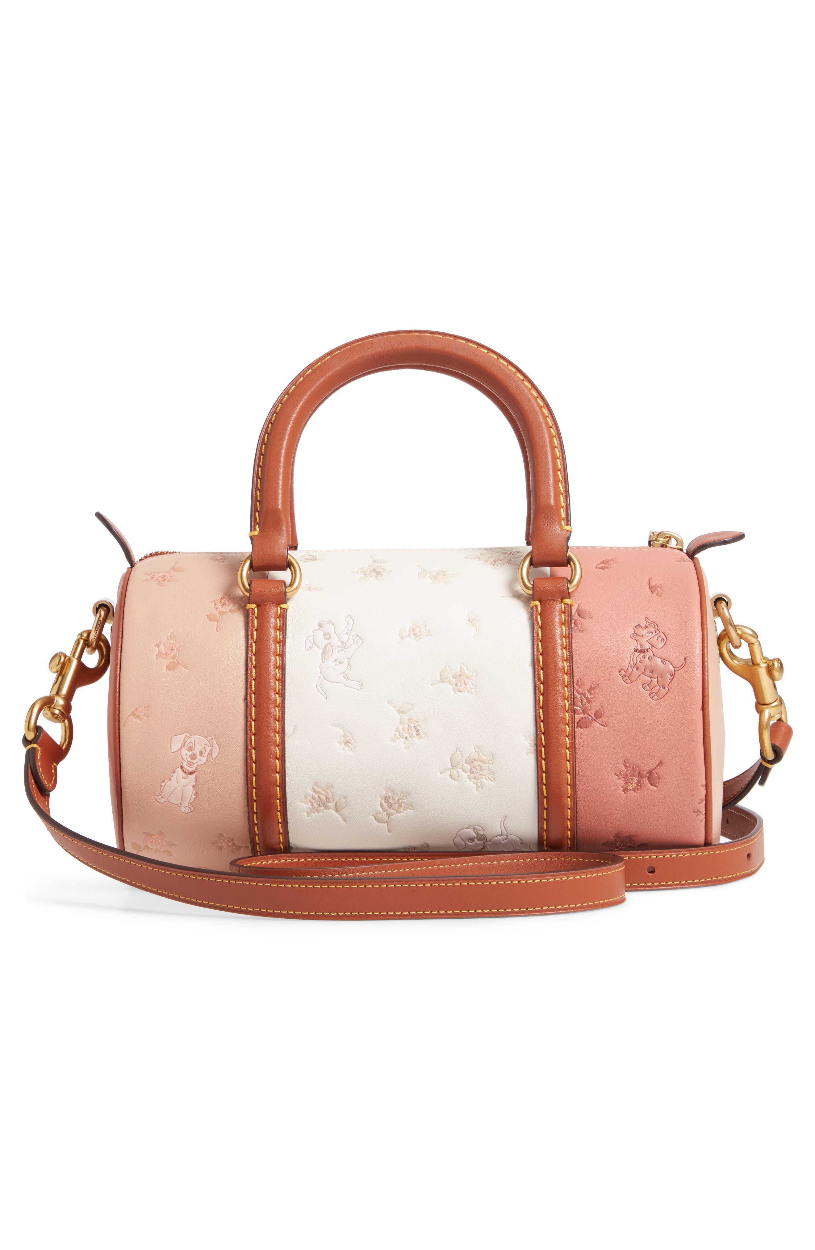 Disney x COACH 101 Dalmatians Leather Barrel Bag, Alternate, color, NUDE PINK MULTI