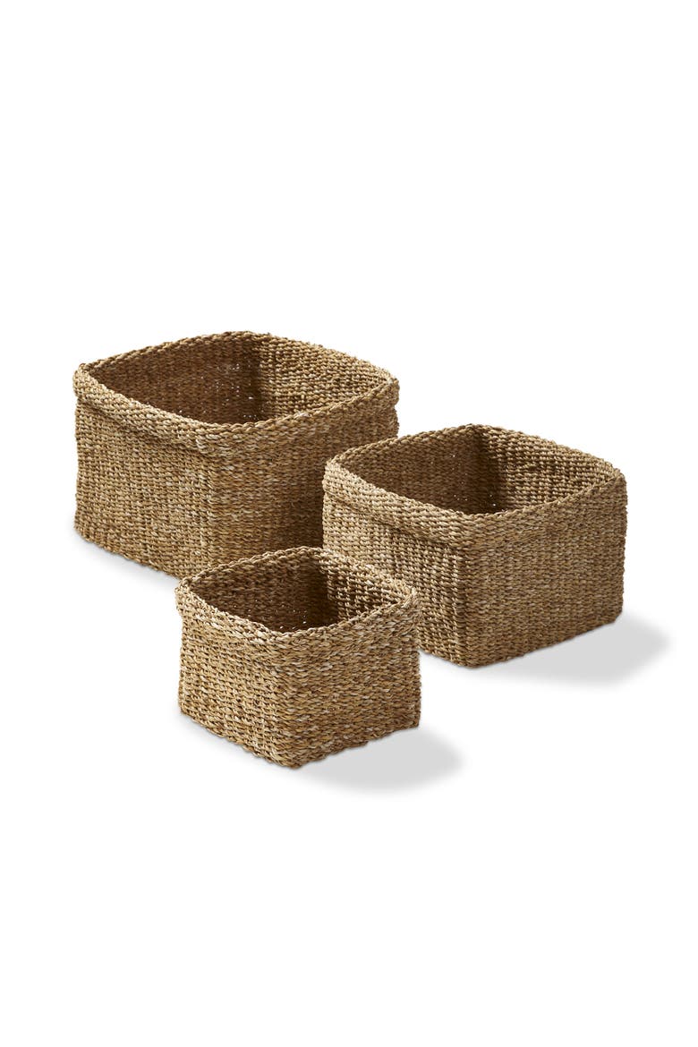 Square Folding Seagrass Basket for Decorative Storage, Main, color, Beige