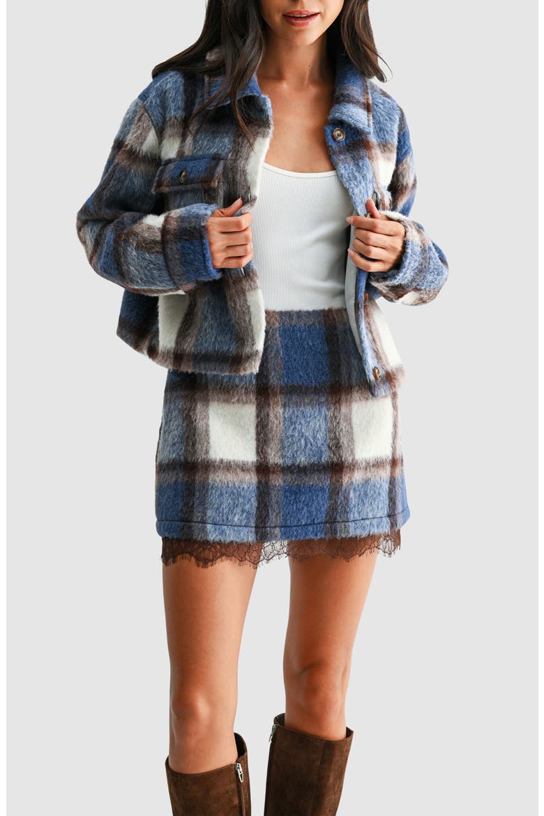 Plaid Lace Hem Miniskirt, Alternate, color, BLUE IVORY PLAID