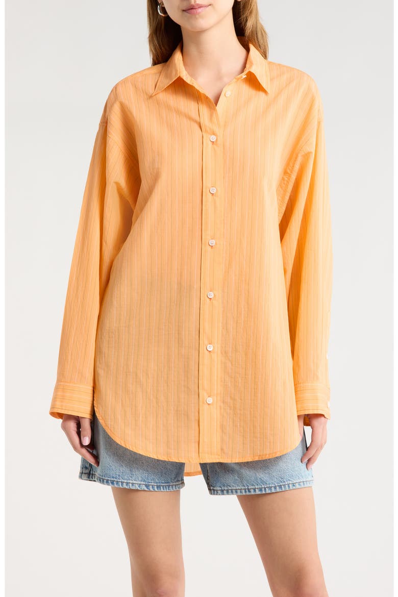 Sona Pinstripe Oversize Button-Up Shirt, Main, color, FONTANA STRIPE ORANGE SODA