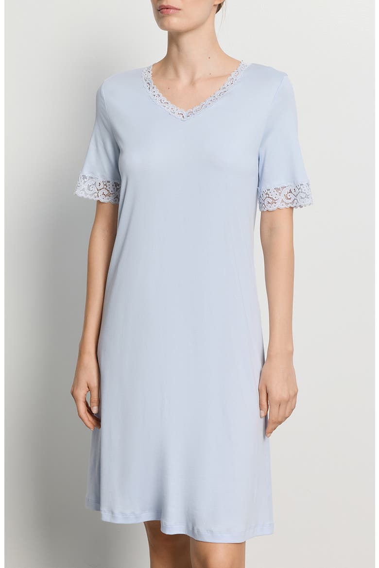 Moments Short Sleeve V-Neck Cotton Nightgown, Main, color, BLUE DOVE