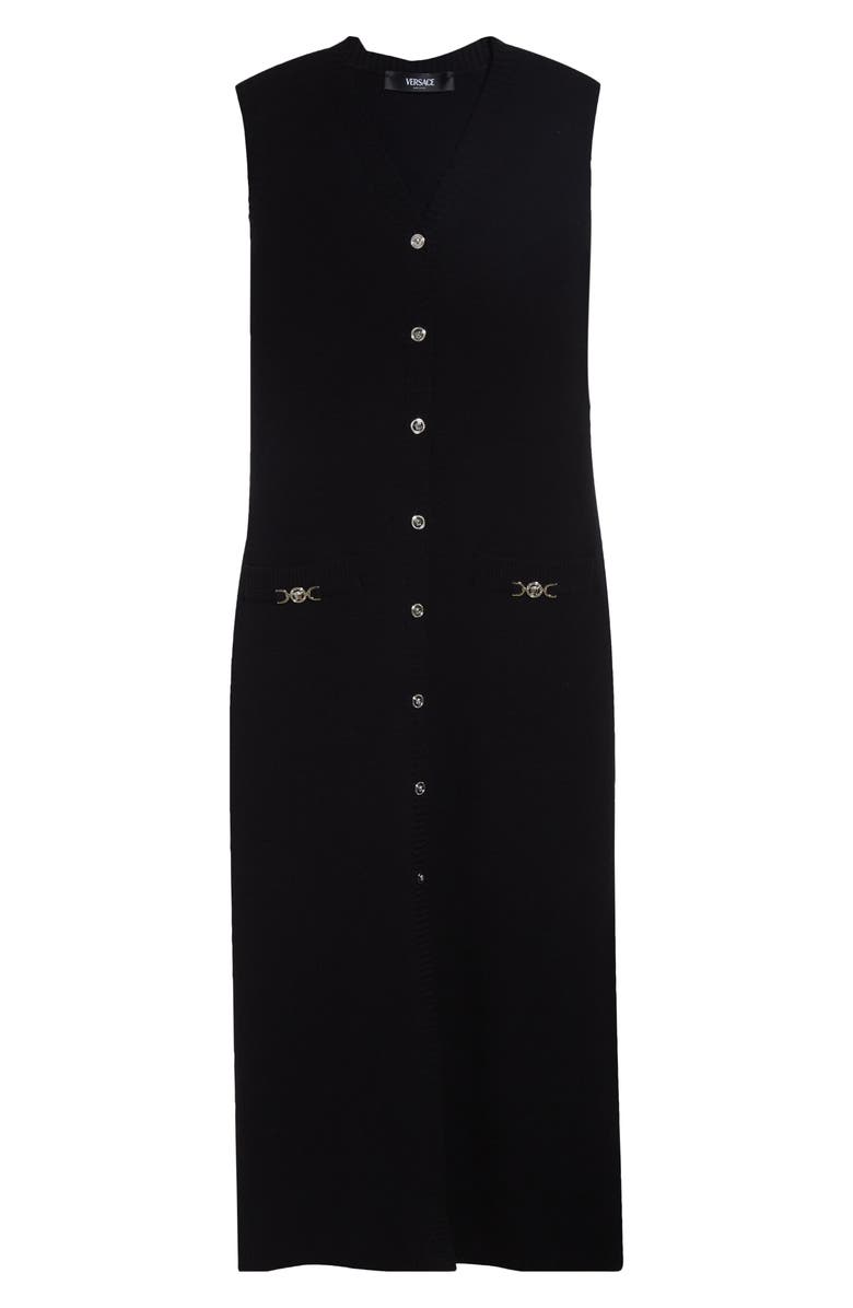 Versace Medusa Sleeveless Virgin Wool & Cashmere Sweater Dress, Main, color, Black
