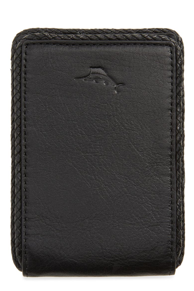 Braided Edge Leather Bifold Wallet, Main, color, BLACK