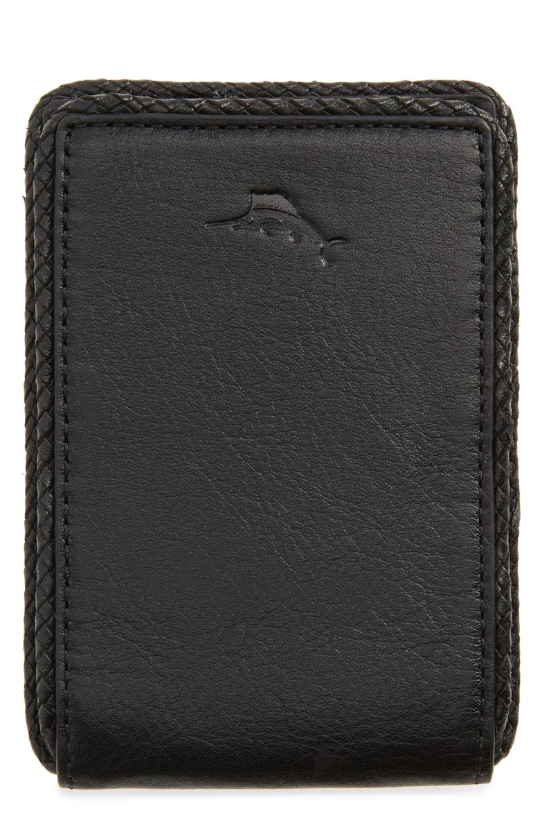 Tommy Bahama Braided Edge Leather Bifold Wallet, Main, color, Black