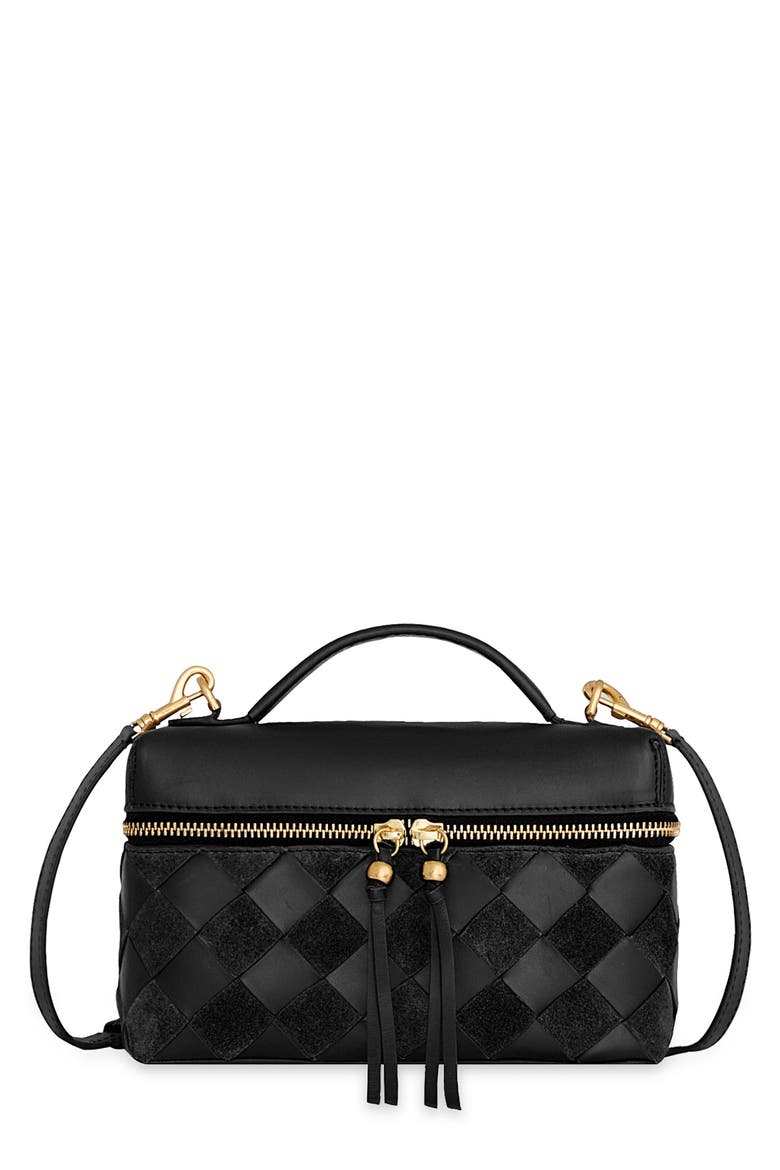 Frankie Leather Train Case, Main, color, BLACK