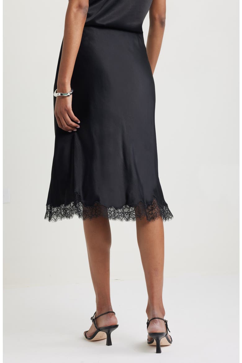 Lace Trim Bias Cut Midi Skirt, Alternate, color, BLACK