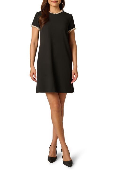 Faux Pearl Detail Crepe Dress