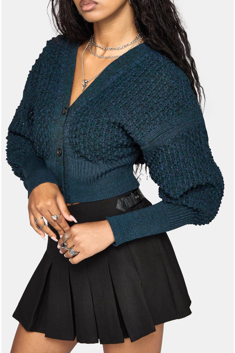 Valene Dragon Scales Knit Cardigan, Alternate, color, Navy
