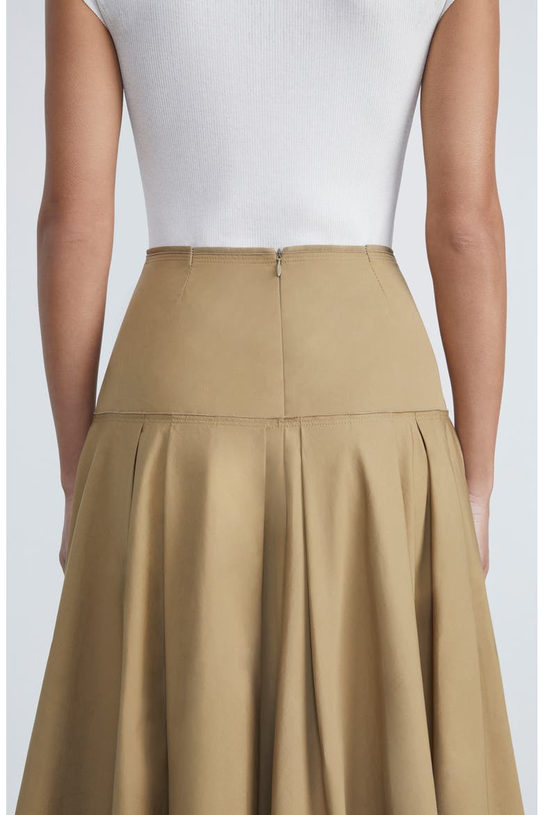 Pleated Organic Cotton Poplin Midi Skirt, Alternate, color, CADET KHAKI