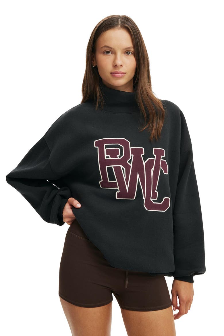 Women's Active Plush Funnel Neck Sweatshirt, Main, color, Black Bwc